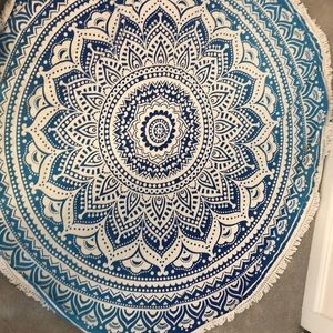 Blue hombre tapestry with white fringe